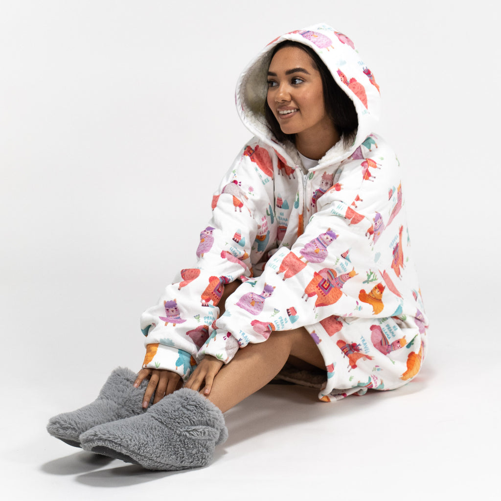 Oversized Hoodie-deken Sweatshirt met Rits voor Volwassenen - Minky Lama 04