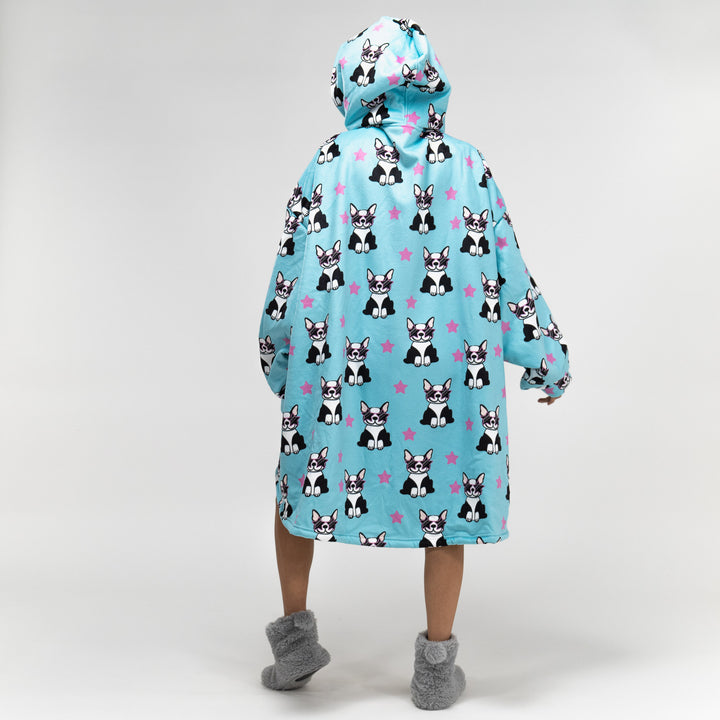 Oversized Hoodie-deken Sweatshirt met Rits voor Volwassenen - Minky Mopshond 03