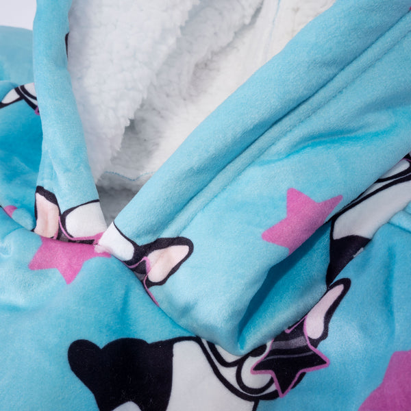 Oversized Hoodie-deken Sweatshirt en Rits voor Heren of Dames - Minky Mopshond Fabric Close-up Image