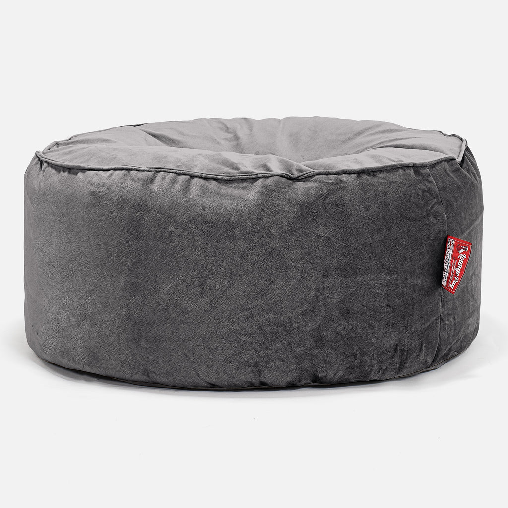 Ronde Poef - Fluweel Graphite Grijs 01