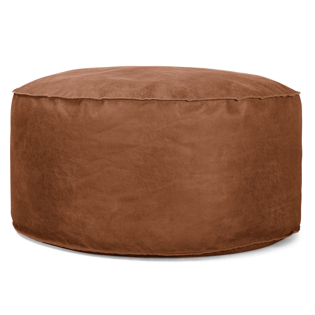 Ronde Poef - Vintage Leer Karamel 01