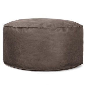 Ronde Poef - Vintage Leer Leisteen Grijs