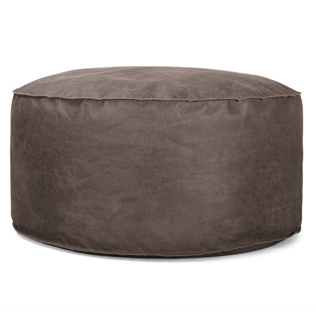 Ronde Poef - Vintage Leer Leisteen Grijs 01