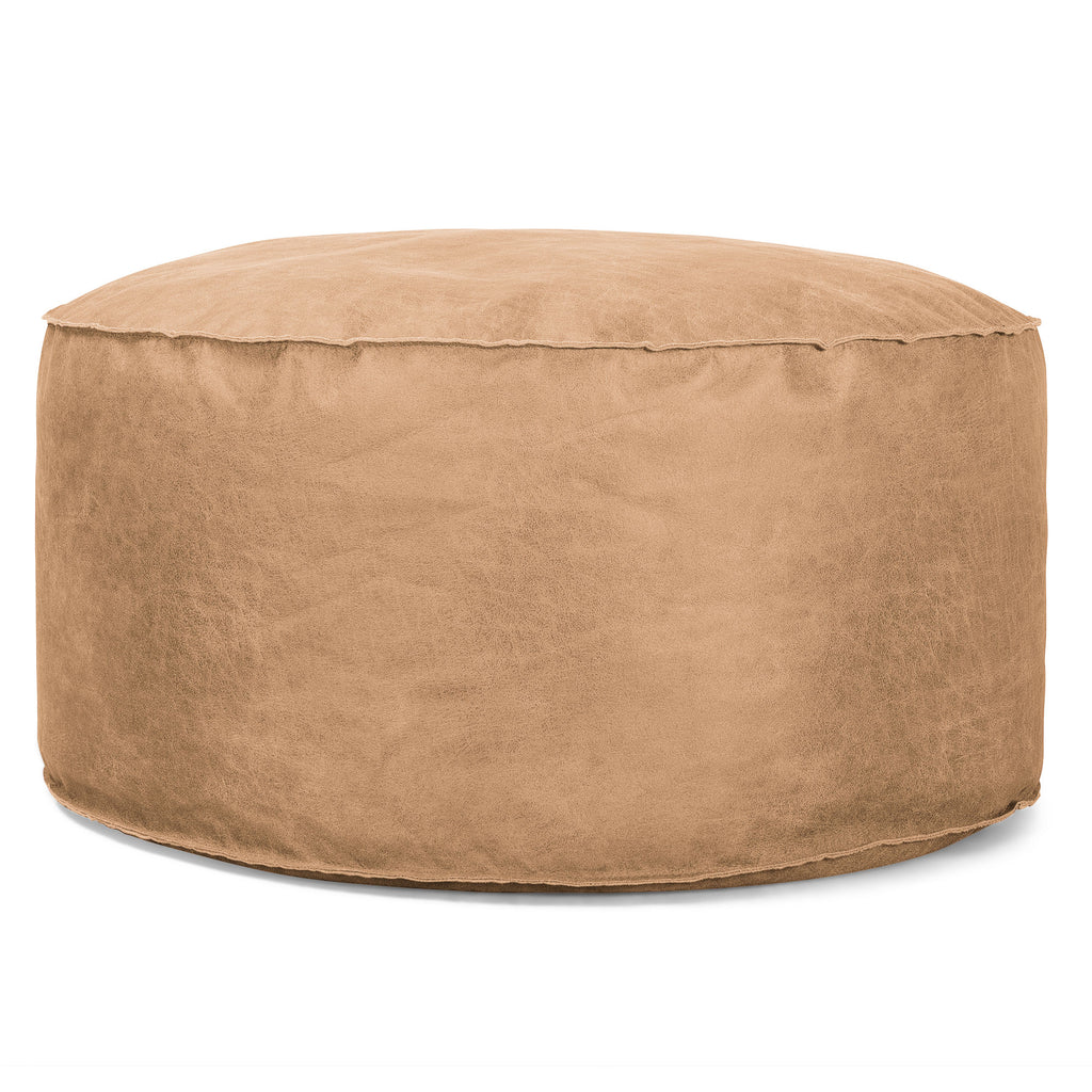 Ronde Poef - Vintage Leer Lichtbruin 01