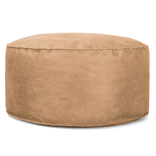 Ronde Poef - Vintage Leer Lichtbruin 01