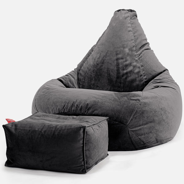 Zitzak Gaming Stoel - Fluweel Graphite Grijs 01