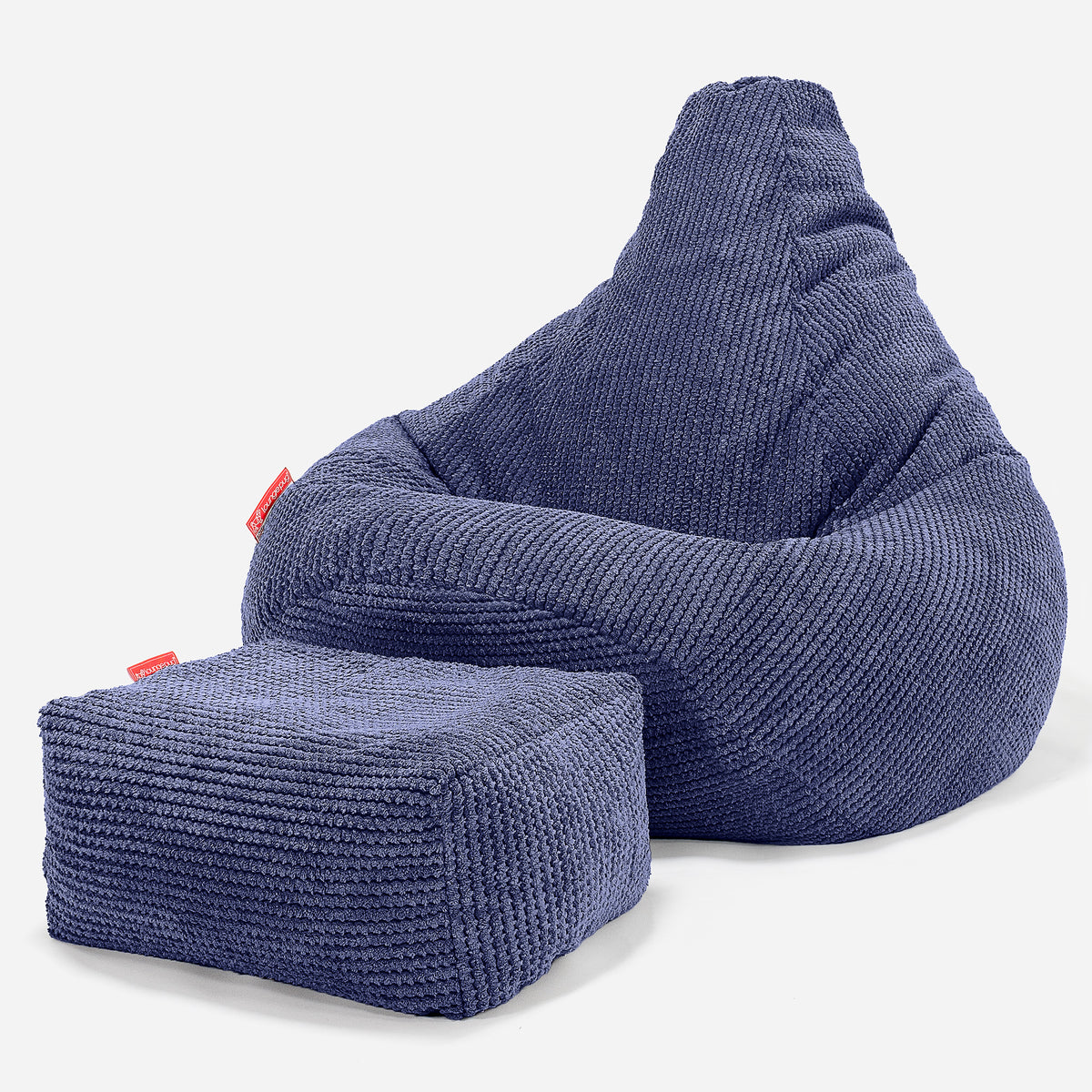 LOUNGE PUG, Zitzak Fauteuil Poef met Voetenbank, Pompom Petrol
