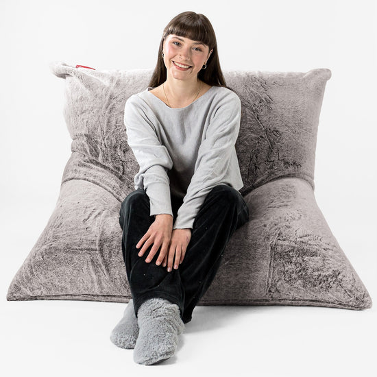 Zitzak Vloerkussen XL - Nepkonijnenbont Lichtgrijs 01