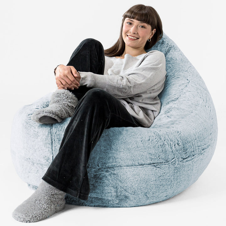 Zitzak Vloerkussen XL - Nepkonijnenbont Stoffig Blauw 02