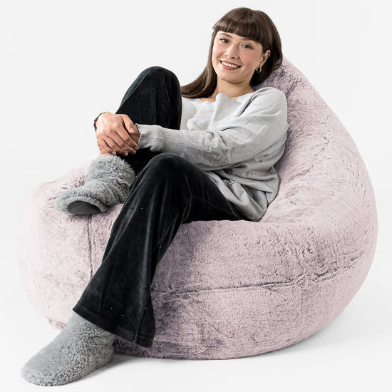 Zitzak Vloerkussen XL - Nepkonijnenbont Stoffig Roze 02