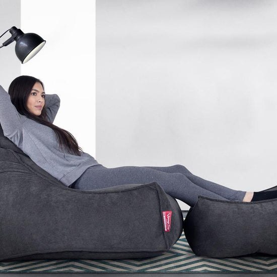 LOUNGE PUG, Rechthoekig Voetenbank Poef, Wafelstof Antraciet