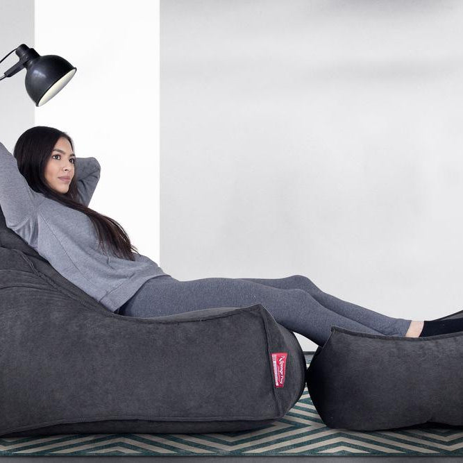 LOUNGE PUG, Rechthoekig Voetenbank Poef, Wafelstof Antraciet