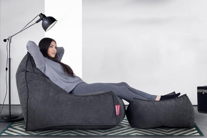 LOUNGE PUG, Rechthoekig Voetenbank Poef, Wafelstof Antraciet
