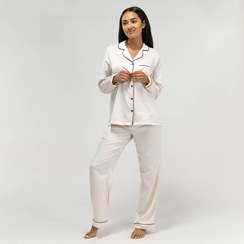 Satijnen Dames Pyjama - Crème 01