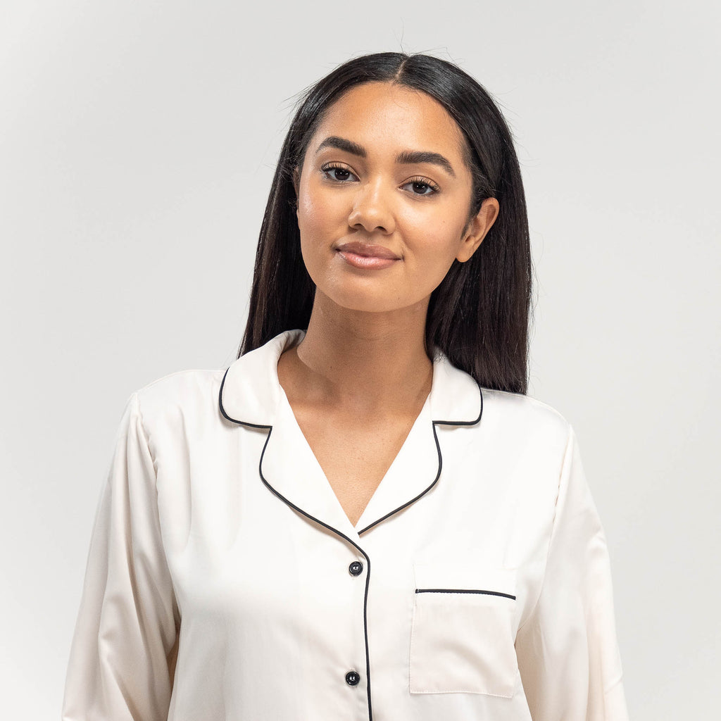 Satijnen Dames Pyjama - Crème 02