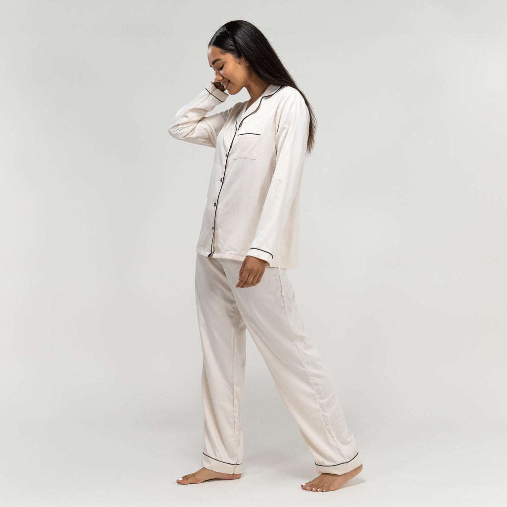 Satijnen Dames Pyjama - Crème 03