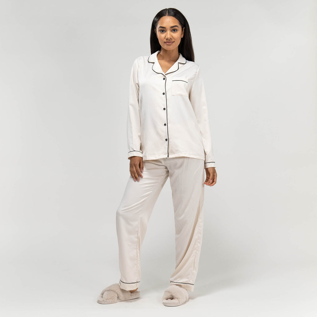 Satijnen Dames Pyjama - Crème 04