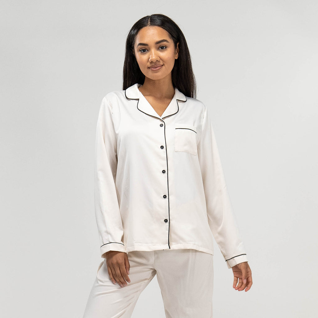 Satijnen Dames Pyjama - Crème 05