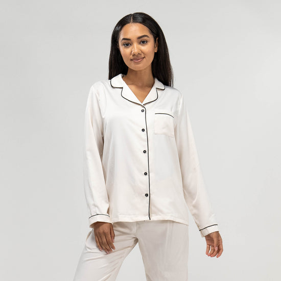 Satijnen Dames Pyjama Creme Maat XS XL Zwart Big Bertha Original NL