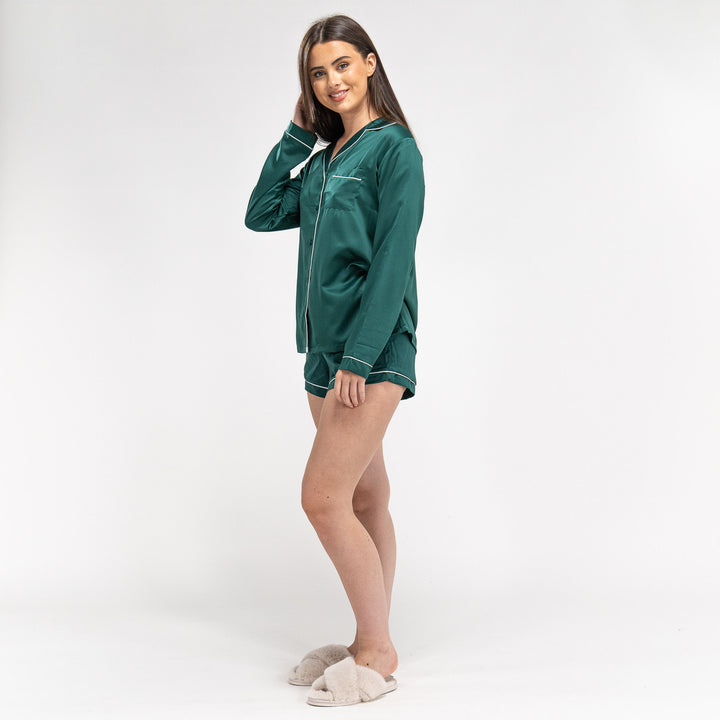 Satijnen Dames Pyjama Korte - Groen 02