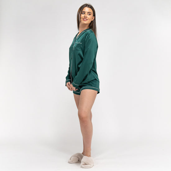 Satijnen Dames Pyjama Korte - Groen 04