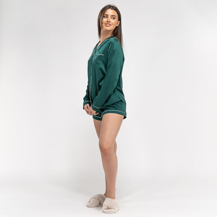 Satijnen Dames Pyjama Korte - Groen 04