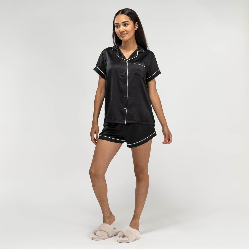 Satijnen Dames Pyjama Korte - Zwart 03