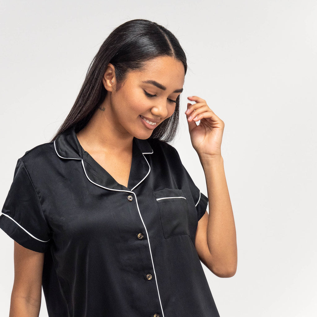Satijnen Dames Pyjama Korte - Zwart 05