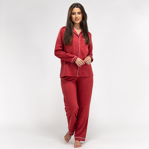 Satijnen Dames Pyjama - Rood 01