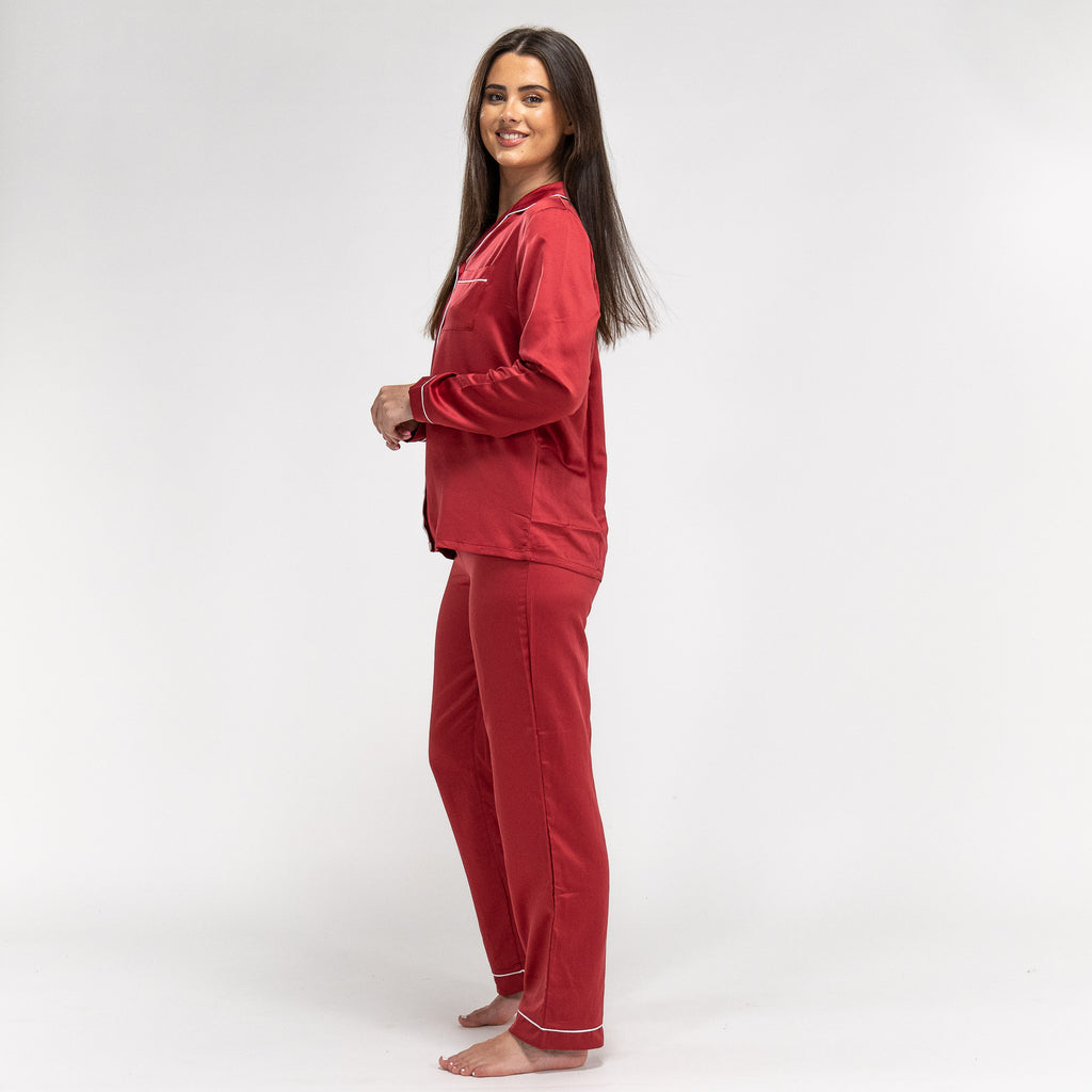 Satijnen Dames Pyjama - Rood 02