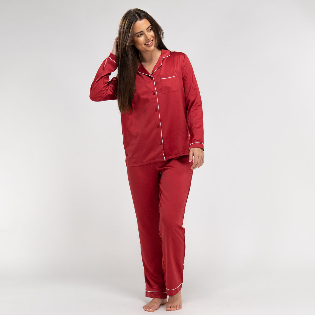 Satijnen Dames Pyjama - Rood 04