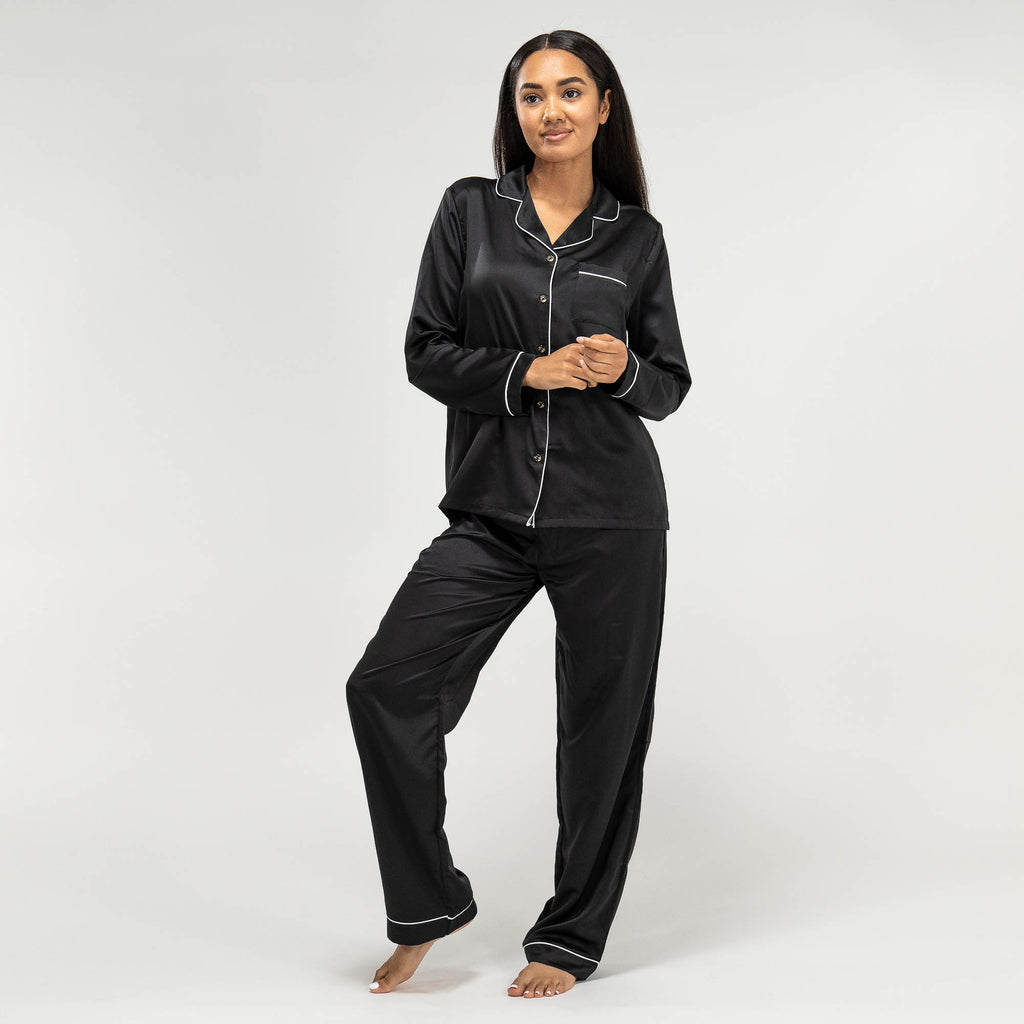 Satijnen Dames Pyjama - Zwart 01