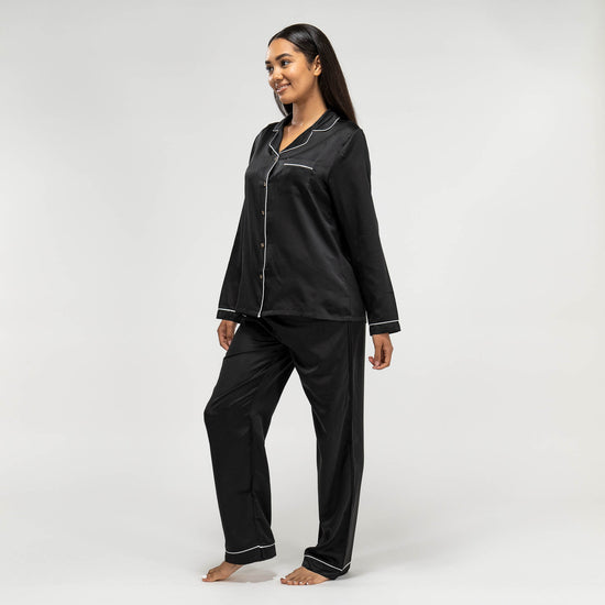 Satijnen Dames Pyjama - Zwart 04