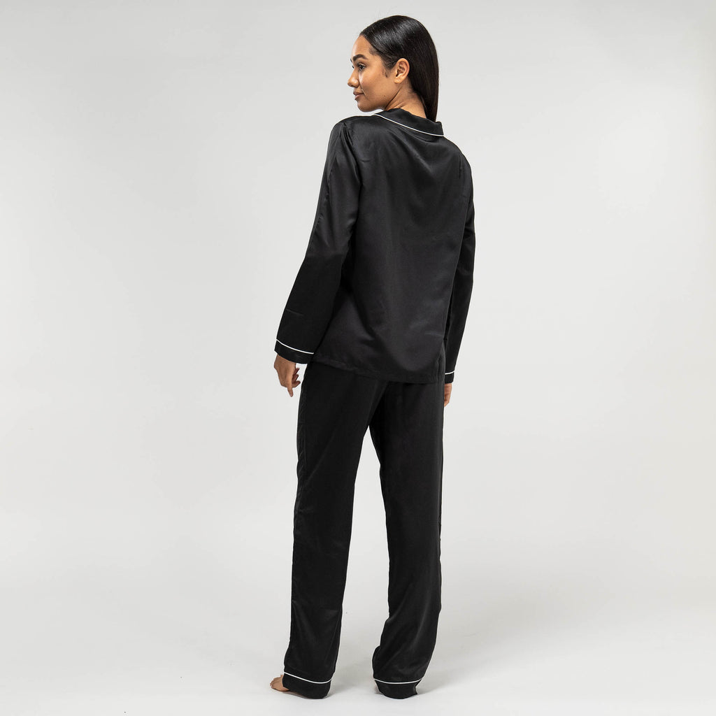 Satijnen Dames Pyjama - Zwart 06
