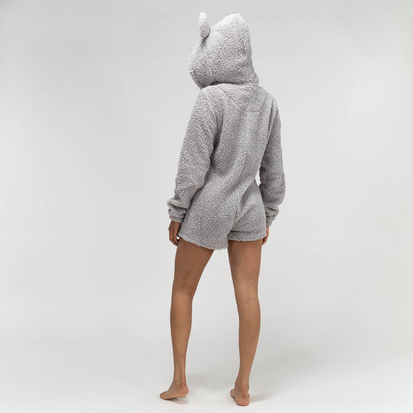 Teddy Ear Fleece-romper voor Dames - Grijs Fabric Close-up Image